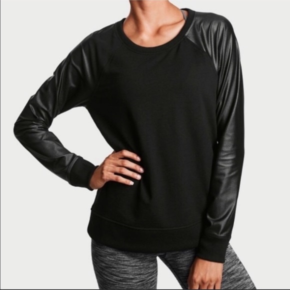 Victoria's Secret Tops - Victoria’s Secret Sport black shiny sweatshirt